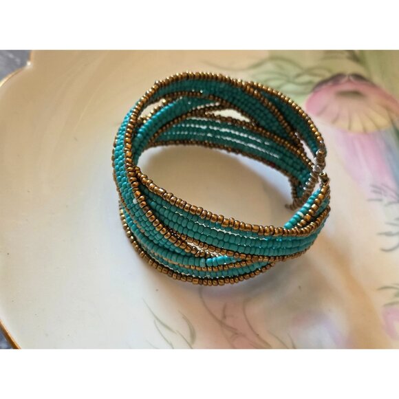 Southwestern Style Native American & Bronze Beaded Bracelet Adjustable - Picture 5 of 5